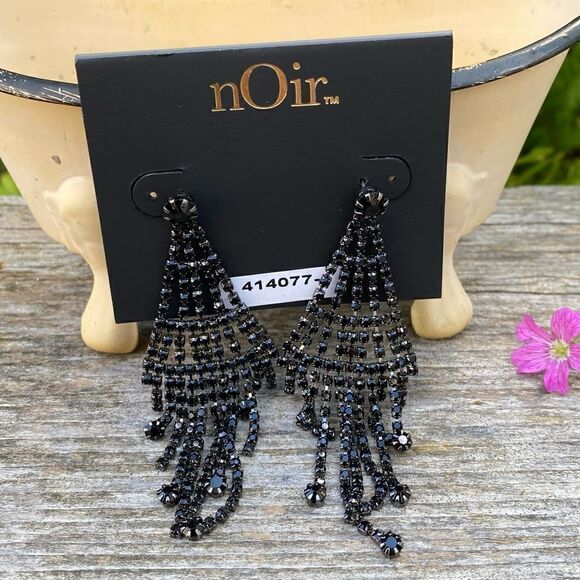 Noir Black Rhinestone Triangle Dangle Post Earrings. NWOT! - Picture 1 of 3